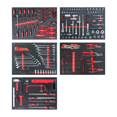 Тележка инструментальная семь выдвижных ящиков, набор инструмента 196 предметов, цвет красный.